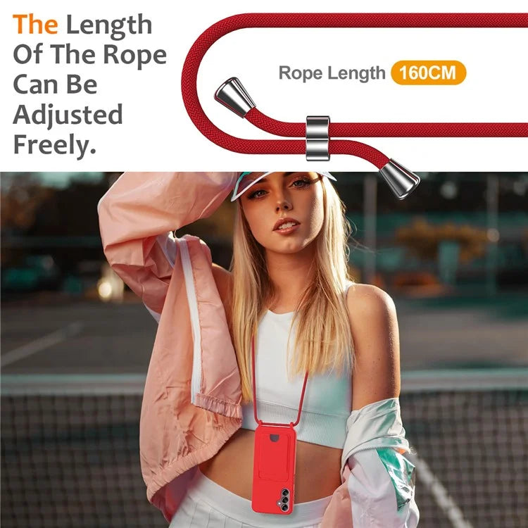 For Samsung Galaxy A14 4G / 5G Case Card Holder Liquid Silicone Phone Cover with Lanyard
