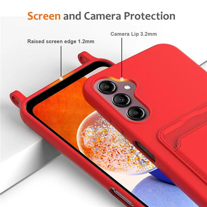 For Samsung Galaxy A14 4G / 5G Case Card Holder Liquid Silicone Phone Cover with Lanyard
