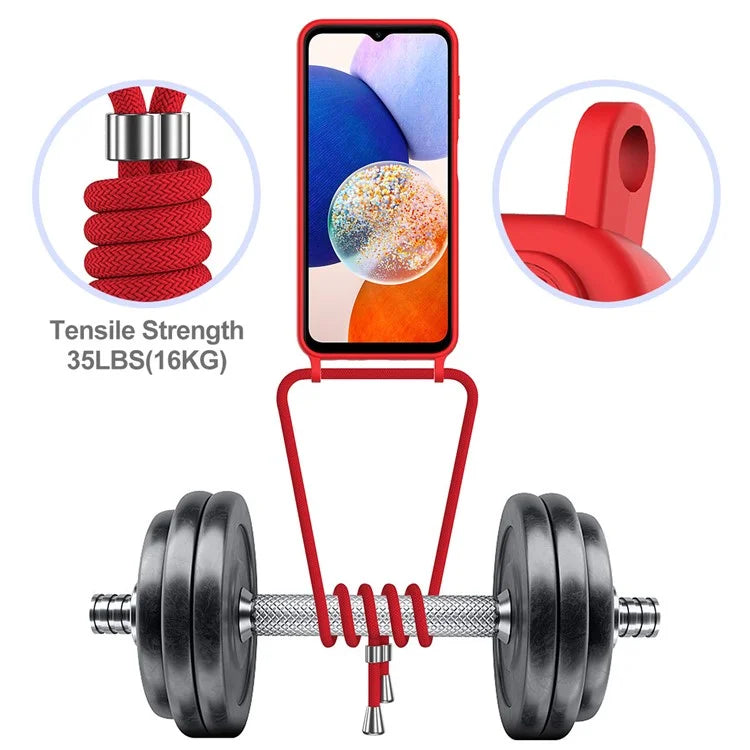 For Samsung Galaxy A14 4G / 5G Case Card Holder Liquid Silicone Phone Cover with Lanyard