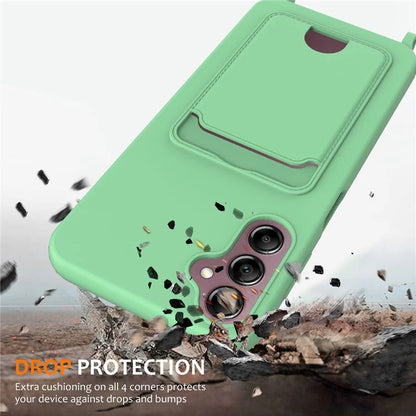 For Samsung Galaxy A14 4G / 5G Case Card Holder Liquid Silicone Phone Cover with Lanyard