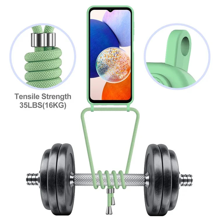 For Samsung Galaxy A14 4G / 5G Case Card Holder Liquid Silicone Phone Cover with Lanyard