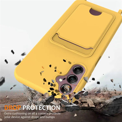 For Samsung Galaxy A14 4G / 5G Case Card Holder Liquid Silicone Phone Cover with Lanyard