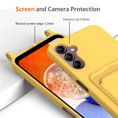 For Samsung Galaxy A14 4G / 5G Case Card Holder Liquid Silicone Phone Cover with Lanyard