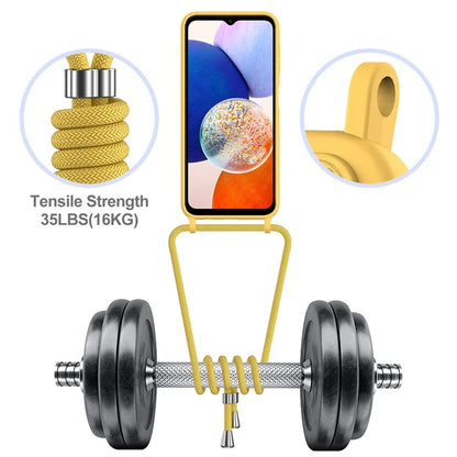 For Samsung Galaxy A14 4G / 5G Case Card Holder Liquid Silicone Phone Cover with Lanyard