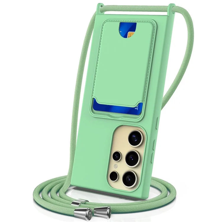 For Samsung Galaxy S23 Ultra Case with Lanyard Card Slot Liquid Silicone Phone Cover