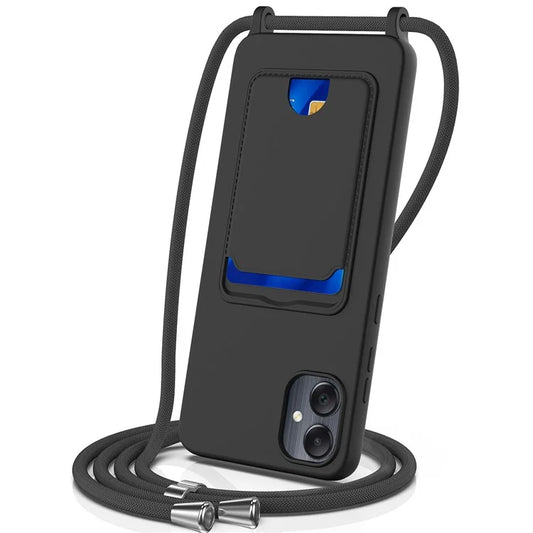 For Samsung Galaxy A05 4G Case Liquid Silicone Phone Cover with Card Slot, Long Strap