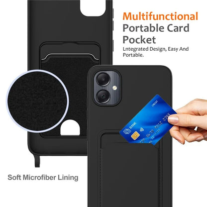 For Samsung Galaxy A05 4G Case Liquid Silicone Phone Cover with Card Slot, Long Strap