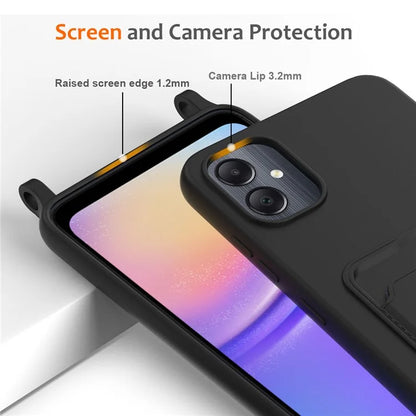 For Samsung Galaxy A05 4G Case Liquid Silicone Phone Cover with Card Slot, Long Strap