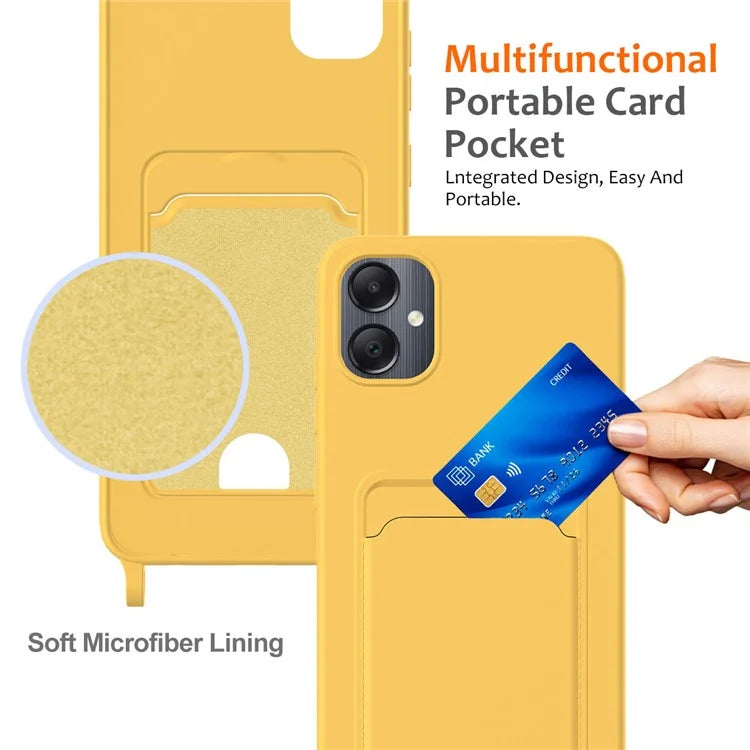 For Samsung Galaxy A05 4G Case Liquid Silicone Phone Cover with Card Slot, Long Strap