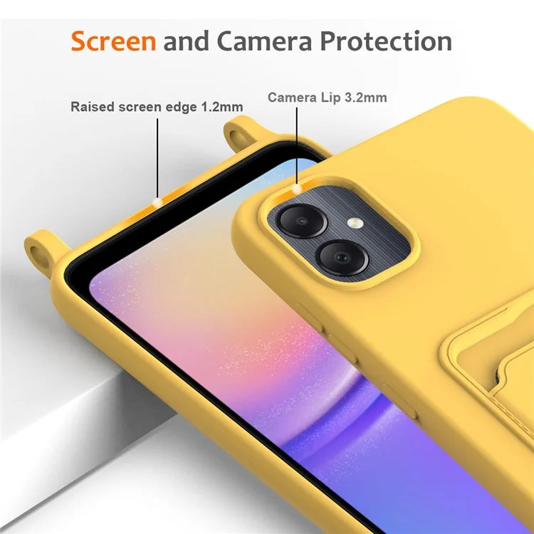 For Samsung Galaxy A05 4G Case Liquid Silicone Phone Cover with Card Slot, Long Strap