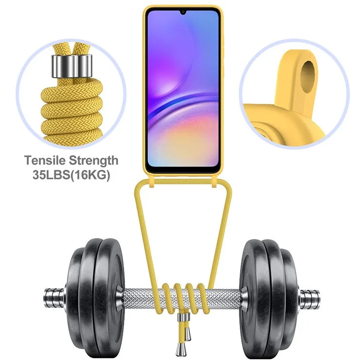 For Samsung Galaxy A05 4G Case Liquid Silicone Phone Cover with Card Slot, Long Strap