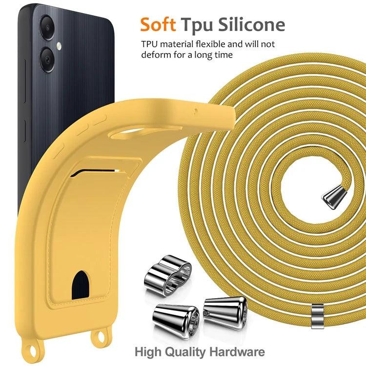 For Samsung Galaxy A05 4G Case Liquid Silicone Phone Cover with Card Slot, Long Strap