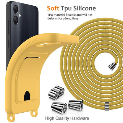 For Samsung Galaxy A05 4G Case Liquid Silicone Phone Cover with Card Slot, Long Strap
