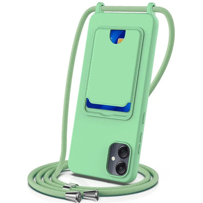 For Samsung Galaxy A05 4G Case Liquid Silicone Phone Cover with Card Slot, Long Strap