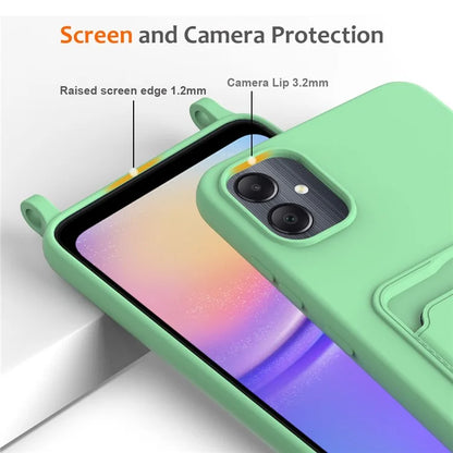 For Samsung Galaxy A05 4G Case Liquid Silicone Phone Cover with Card Slot, Long Strap