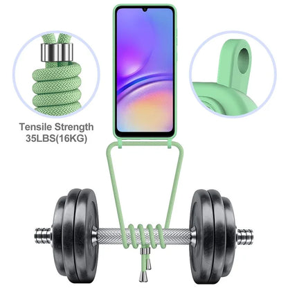 For Samsung Galaxy A05 4G Case Liquid Silicone Phone Cover with Card Slot, Long Strap