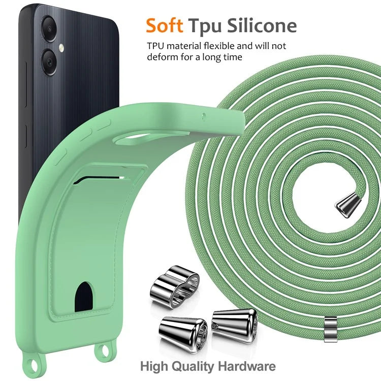 For Samsung Galaxy A05 4G Case Liquid Silicone Phone Cover with Card Slot, Long Strap