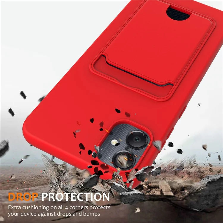 For Samsung Galaxy A05 4G Case Liquid Silicone Phone Cover with Card Slot, Long Strap