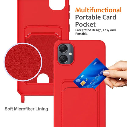 For Samsung Galaxy A05 4G Case Liquid Silicone Phone Cover with Card Slot, Long Strap