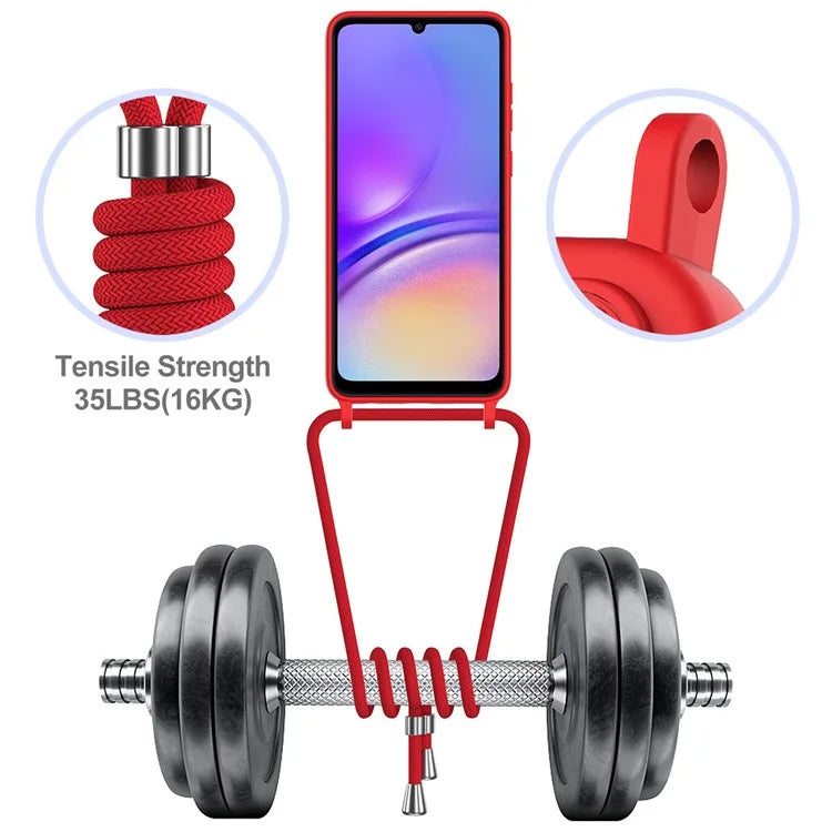 For Samsung Galaxy A05 4G Case Liquid Silicone Phone Cover with Card Slot, Long Strap