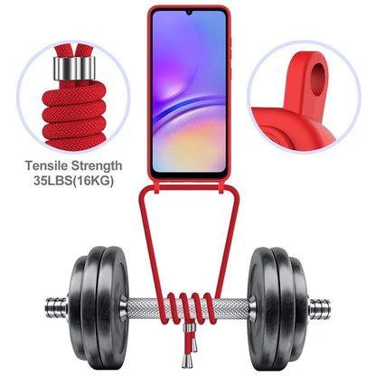 For Samsung Galaxy A05 4G Case Liquid Silicone Phone Cover with Card Slot, Long Strap