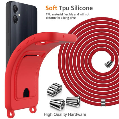 For Samsung Galaxy A05 4G Case Liquid Silicone Phone Cover with Card Slot, Long Strap