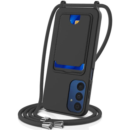 For Samsung Galaxy A05s 4G Case Card Slot Liquid Silicone Phone Cover with Lanyard