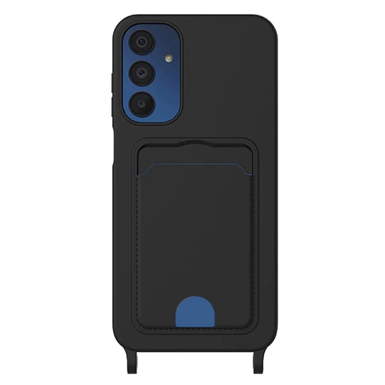 For Samsung Galaxy A05s 4G Case Card Slot Liquid Silicone Phone Cover with Lanyard