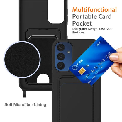 For Samsung Galaxy A05s 4G Case Card Slot Liquid Silicone Phone Cover with Lanyard