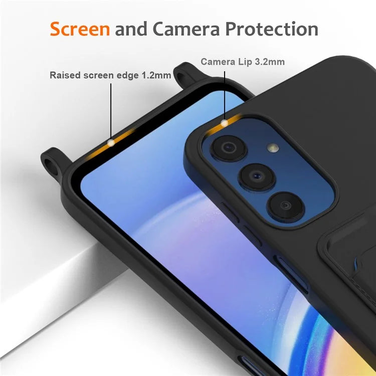 For Samsung Galaxy A05s 4G Case Card Slot Liquid Silicone Phone Cover with Lanyard