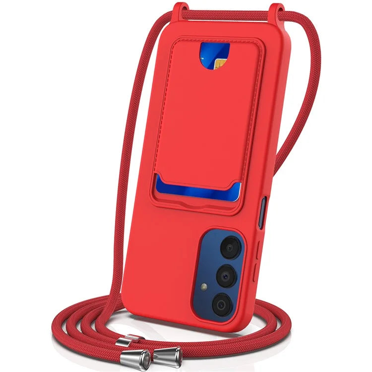 For Samsung Galaxy A05s 4G Case Card Slot Liquid Silicone Phone Cover with Lanyard