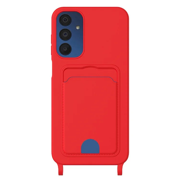 For Samsung Galaxy A05s 4G Case Card Slot Liquid Silicone Phone Cover with Lanyard