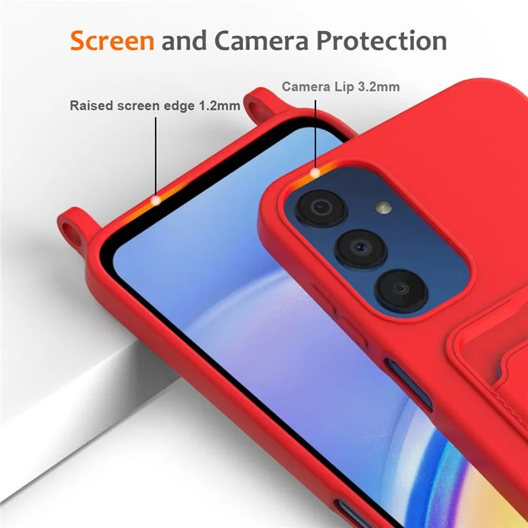 For Samsung Galaxy A05s 4G Case Card Slot Liquid Silicone Phone Cover with Lanyard