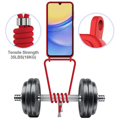 For Samsung Galaxy A05s 4G Case Card Slot Liquid Silicone Phone Cover with Lanyard