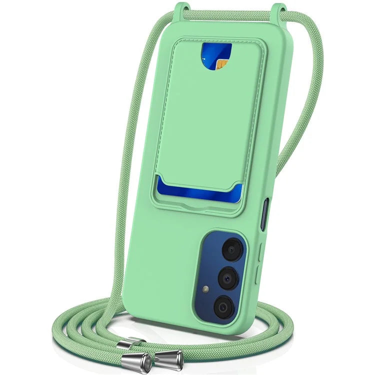 For Samsung Galaxy A05s 4G Case Card Slot Liquid Silicone Phone Cover with Lanyard