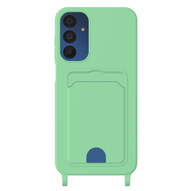 For Samsung Galaxy A05s 4G Case Card Slot Liquid Silicone Phone Cover with Lanyard