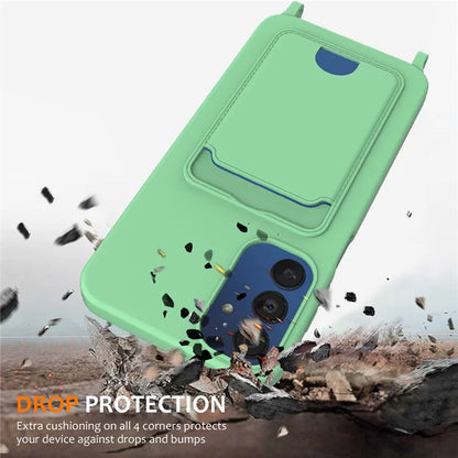 For Samsung Galaxy A05s 4G Case Card Slot Liquid Silicone Phone Cover with Lanyard