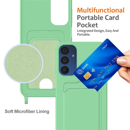 For Samsung Galaxy A05s 4G Case Card Slot Liquid Silicone Phone Cover with Lanyard