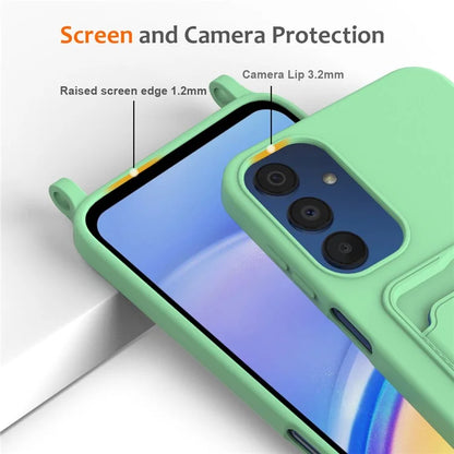 For Samsung Galaxy A05s 4G Case Card Slot Liquid Silicone Phone Cover with Lanyard
