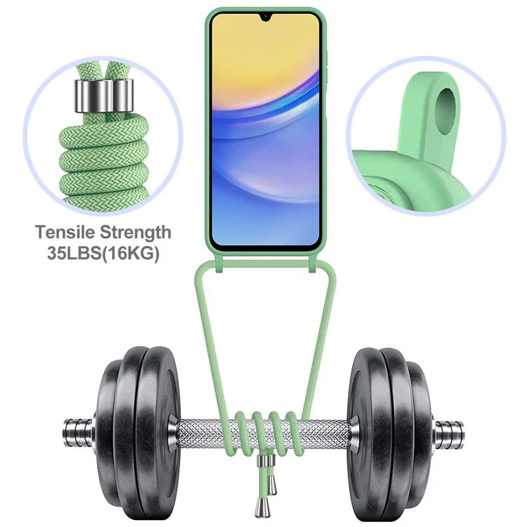 For Samsung Galaxy A05s 4G Case Card Slot Liquid Silicone Phone Cover with Lanyard