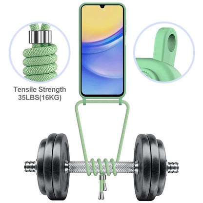 For Samsung Galaxy A05s 4G Case Card Slot Liquid Silicone Phone Cover with Lanyard