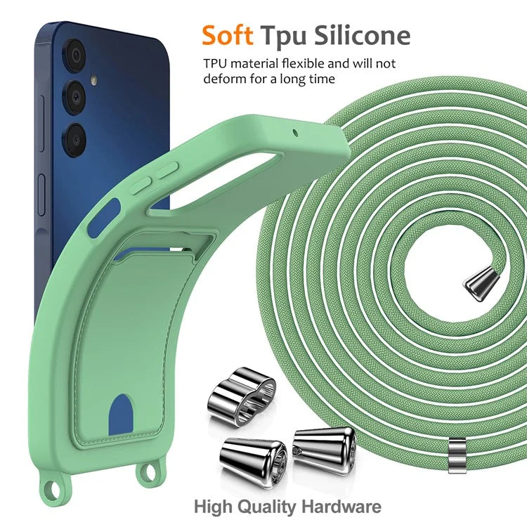 For Samsung Galaxy A05s 4G Case Card Slot Liquid Silicone Phone Cover with Lanyard