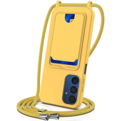 For Samsung Galaxy A05s 4G Case Card Slot Liquid Silicone Phone Cover with Lanyard