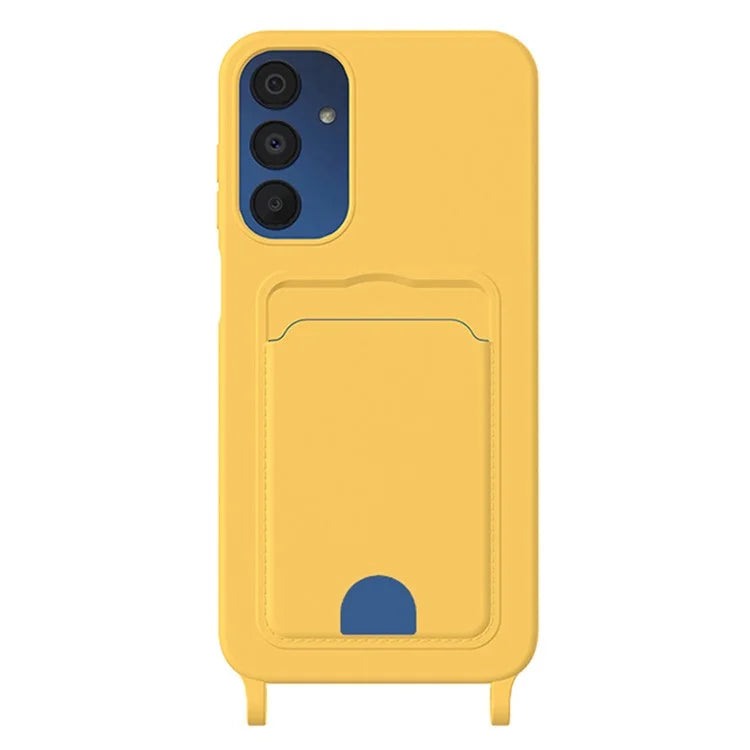 For Samsung Galaxy A05s 4G Case Card Slot Liquid Silicone Phone Cover with Lanyard