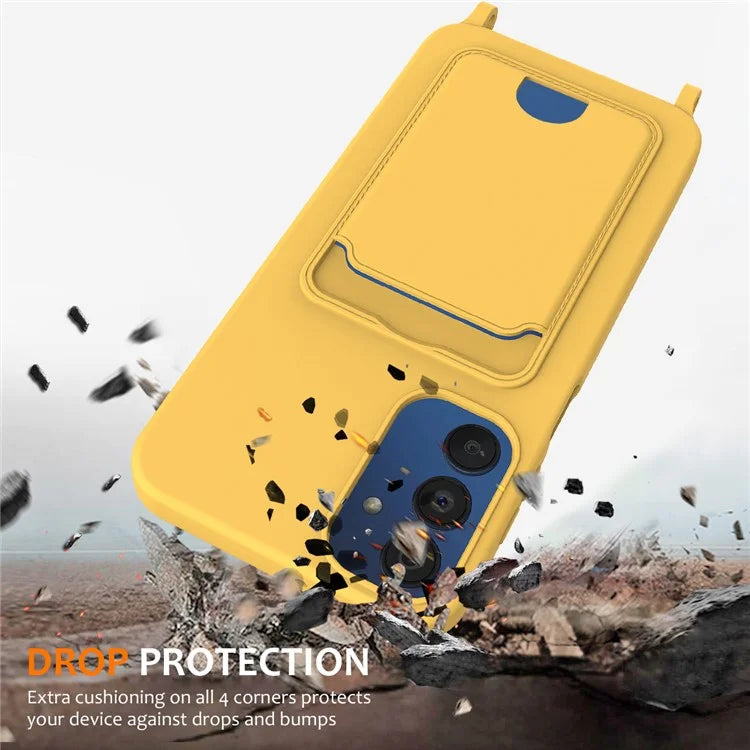 For Samsung Galaxy A05s 4G Case Card Slot Liquid Silicone Phone Cover with Lanyard
