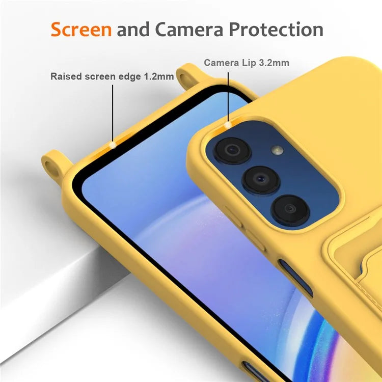 For Samsung Galaxy A05s 4G Case Card Slot Liquid Silicone Phone Cover with Lanyard