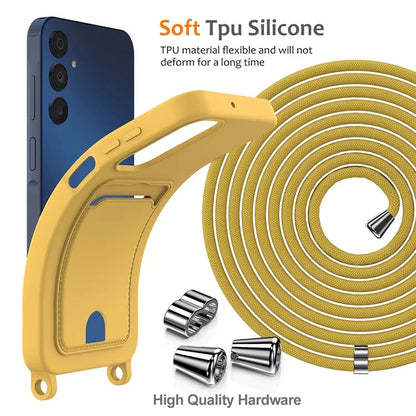 For Samsung Galaxy A05s 4G Case Card Slot Liquid Silicone Phone Cover with Lanyard