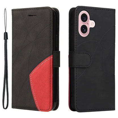 KT Leather Series-1 For iPhone 16 Case Color Splicing Wallet PU Leather Phone Cover