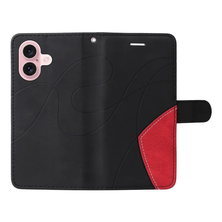 KT Leather Series-1 For iPhone 16 Case Color Splicing Wallet PU Leather Phone Cover