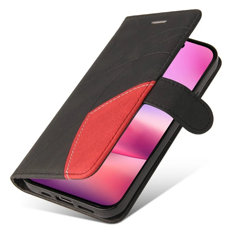KT Leather Series-1 For iPhone 16 Case Color Splicing Wallet PU Leather Phone Cover